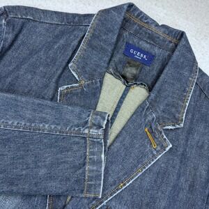 Guess Denim Blazer Mens XL Blue Distressed 2 Button Sport Coat Jacket Y2K Vtg